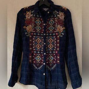 Johnny Was Button Down Embroidered Shirt